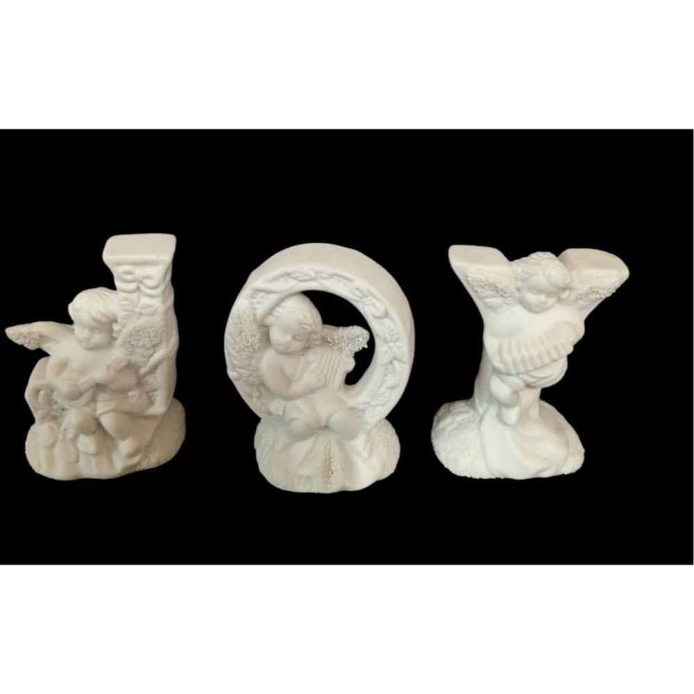 \Vintage JOY Angel Cherub Figurine Set White Musical Instruments Christmas Decor